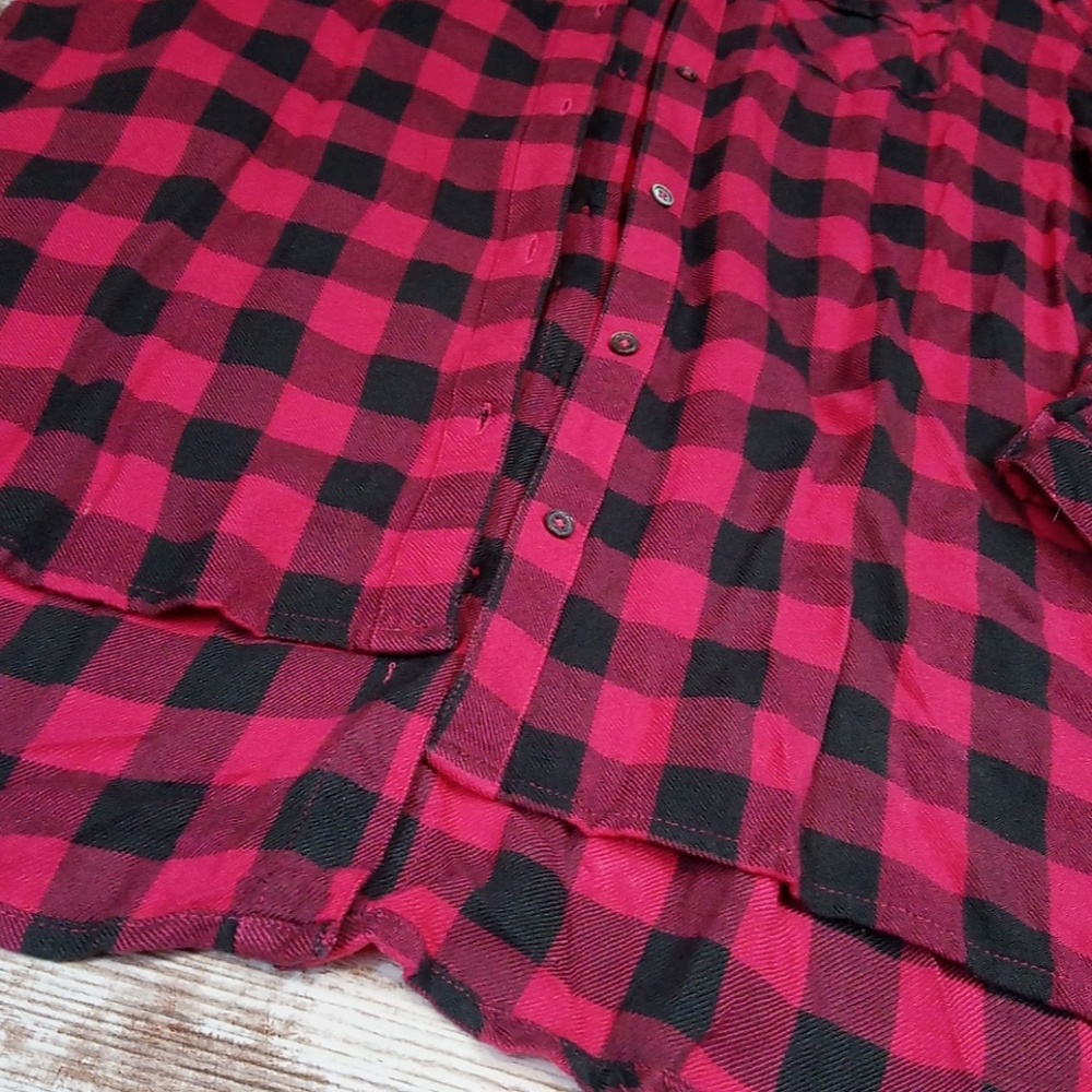 Intro Pink And Gray Flannel Tunic Button Down Top - image 2